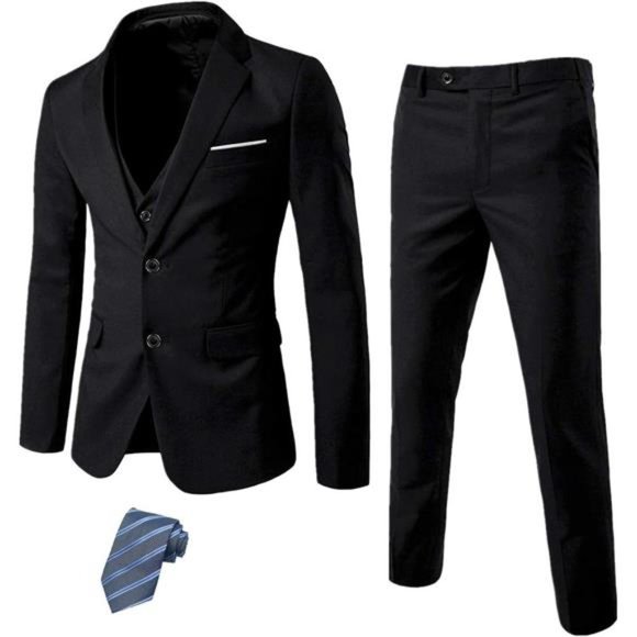 Men's 3 Piece Slim Fit Suit Set, 2 Button Blazer Jacket Vest Pants with Tie - Picture 1 of 7